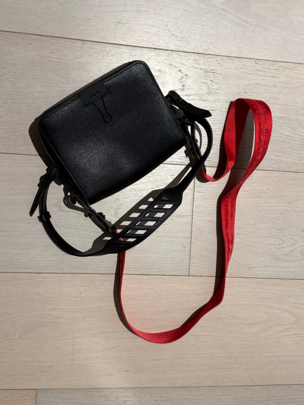 Black Crossbody OFF WHITE Bag with Red Adjustable Strap